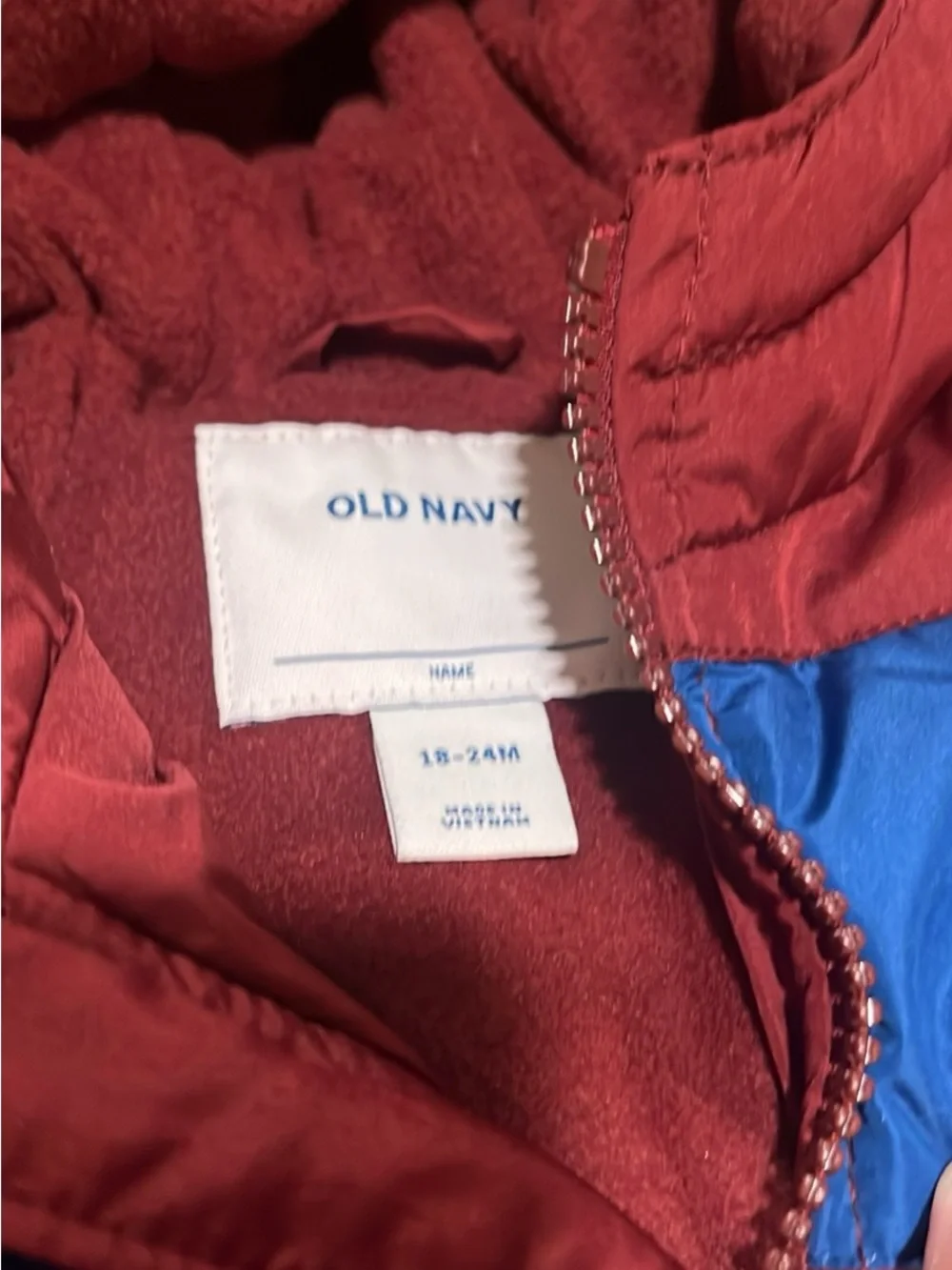 Old Navy Red and Blue Hooded Kids Puffer Jacket